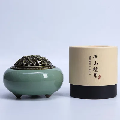 A with sandalwood Держатель для костюма+ горелка+ ладан Longquan Celadon керамическая ладана печь фарфоровая горелка держатель Печи курильница палочки с ладаном катушки - Цвет: A with sandalwood