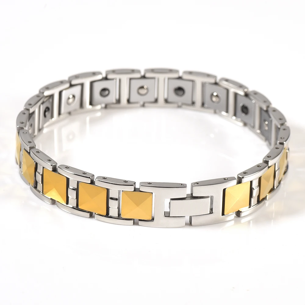 Браслет мужской с германиевым гематитовым биомагнитом и тунгстеном Wollet Fashion Jewelry Health Care Germanium Hematite Bio Magnet Gold Color Magnetic Tungsten Bracelet Men on.