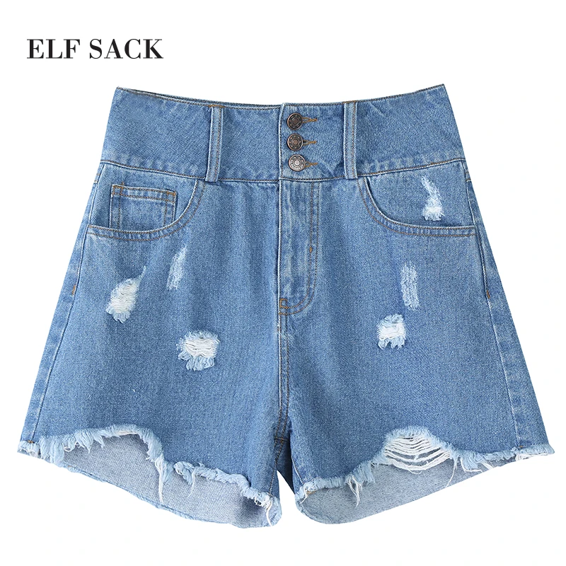 ELFSACK женские джинсовые шорты 3 цвета мини с дырками Короткие штаны-шаровары