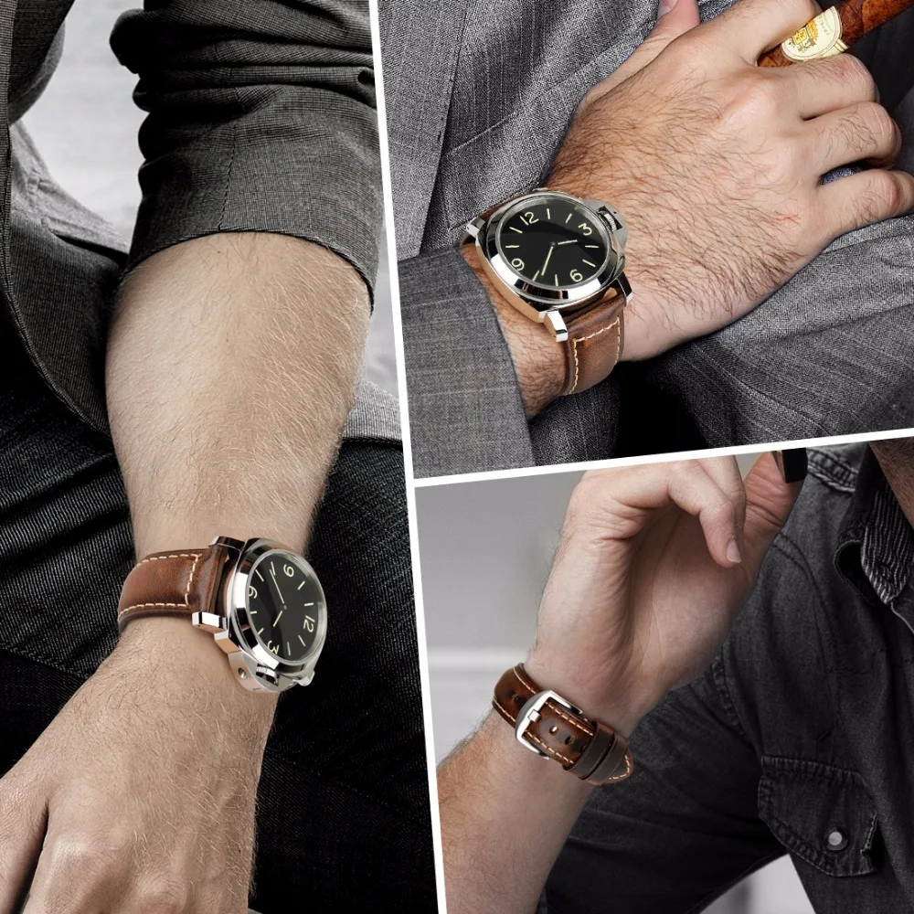 MAIKES Watch Accessories Oil Wax Leather Watch Strap 20mm 22mm 24mm Watch Band For Panerai Seiko Fossil Men Watchband