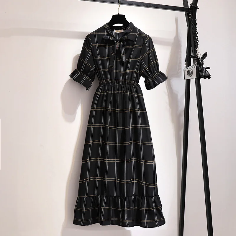 Женское клетчатое платье 2XL 6XL длинное Повседневное большого размера плюс в стиле