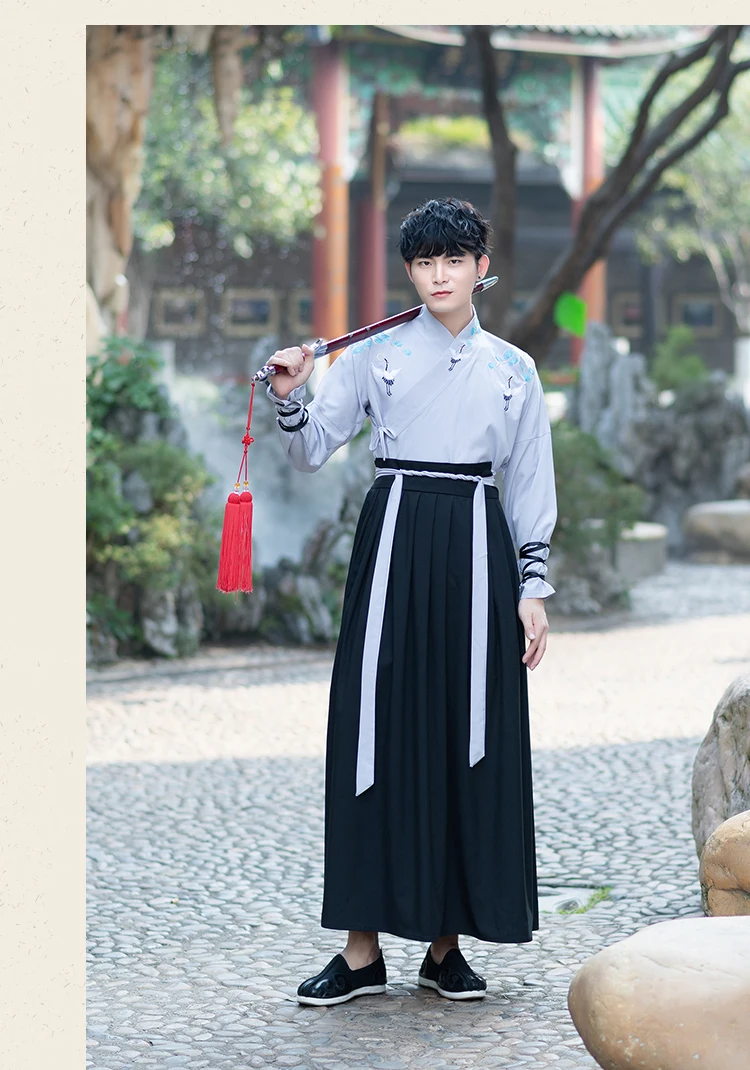 Hanfu древний китайский костюм кран Вышивка Топ для женщин Классическая Одежда для танцев для мужчин традиционный династии Тан шоу DNV11615