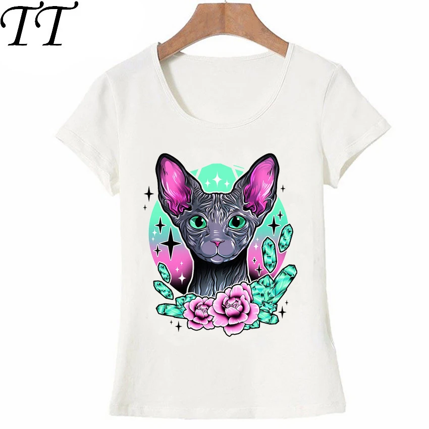 Футболка Sphynx с цветочным принтом и татуировками для кошек женская футболка повседневные футболки топы
