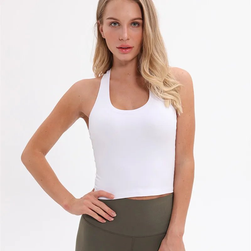 Yoga Vest Women's Sleeveless Running Fitness T Shirts Sexy Crop Top Workout Quick-Dry Yoga Tank Tops Elastic Tight Gym Vest - Цвет: Белый