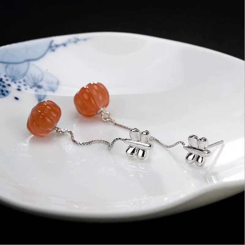 

Uglyless Real S 925 Sterling Silver Butterfly Earrings Luxury Natural Red Agate Jewelry Gemstone Earrings Lovely Pumpkin Brincos