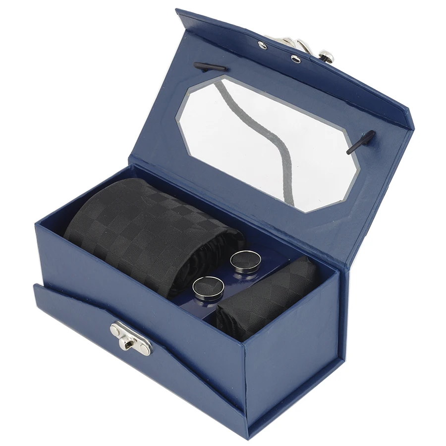 Мужской комплект из галстука носового платка запонок и подарочной коробки|tie