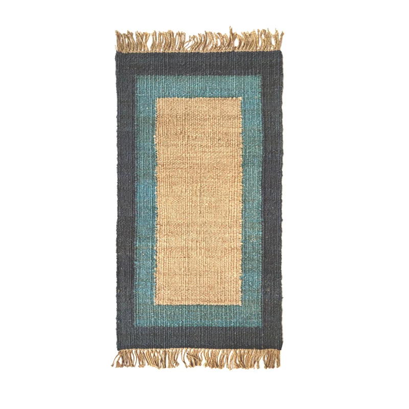 Простой ковер Beni Ourain в скандинавском стиле синий ручной работы с кисточкой