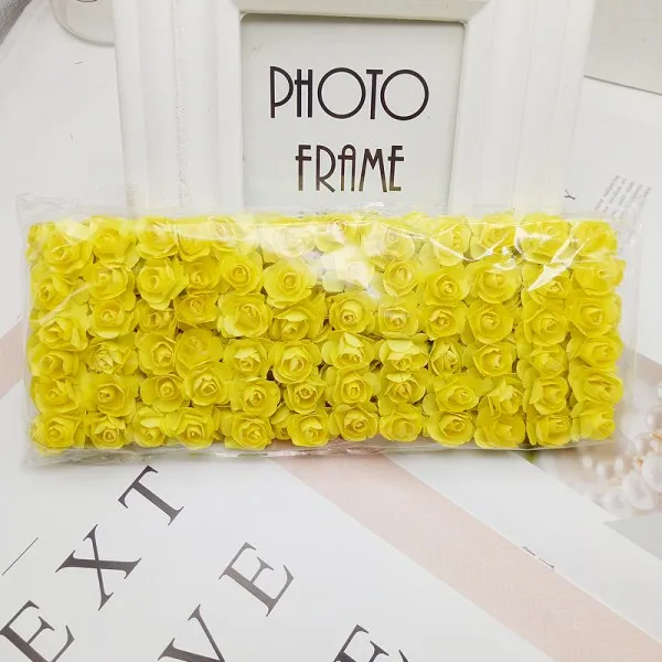 yellow 144 шт мини-Цветок голова искусственные бумажные цветы Роза используется для свадебной вечеринки ремесло украшения 19 цветов - Цвет: yellow