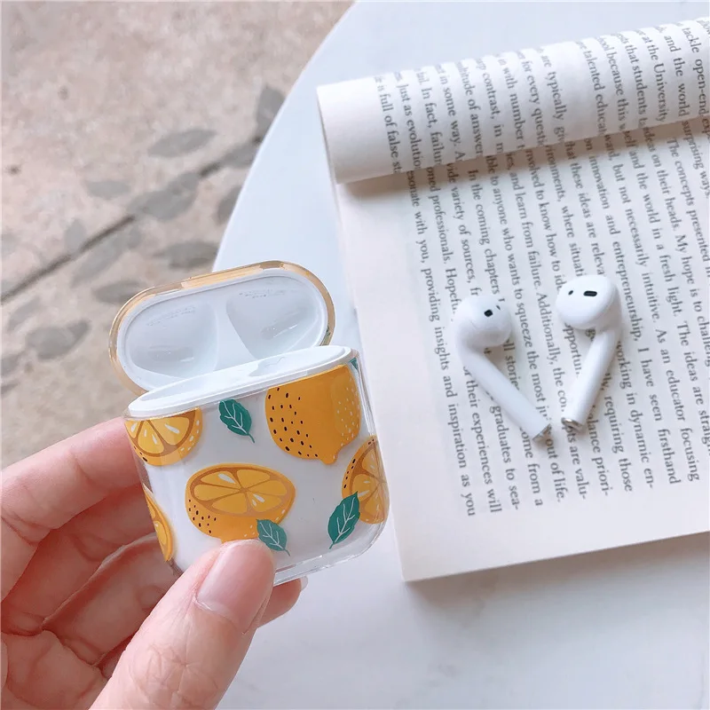 Для AirPods чехол лимон, клубника милый жесткий пластик беспроводной Bluetooth наушники чехол s для Apple Airpods 2 крышка Funda Мода