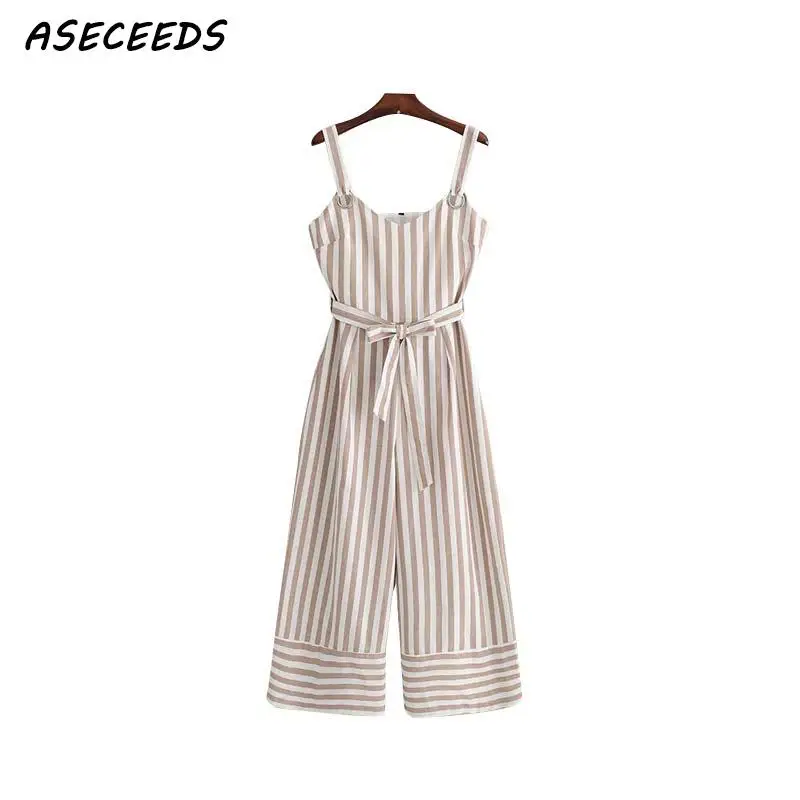 Летний комбинезон для женщин 2018 сексуальный женский полосатый пояс boho пляжный