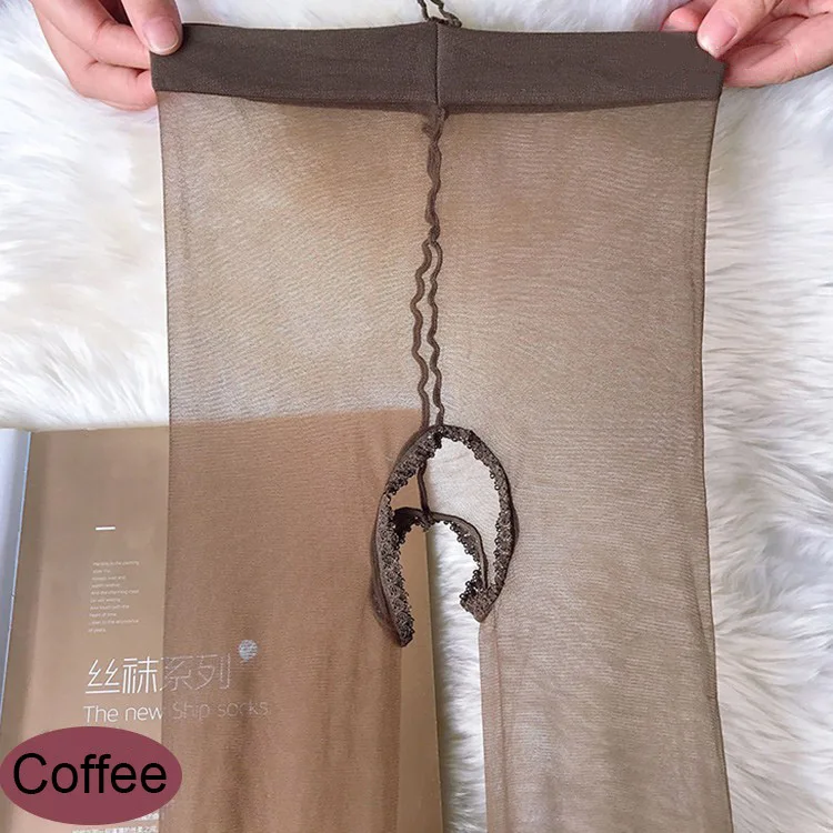 coffee Женские 0D прозрачные колготки с вырезами, ультратонкие прозрачные колготки с открытой промежностью, женские эротические невидимые чулки - Цвет: coffee