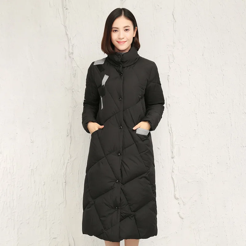 PUSECOOL 2017 New Fashion Spliced Women Long Parkas High Collar Single Breasted Warm Winter Jacket Lady Coat Casual Outerwear | Женская