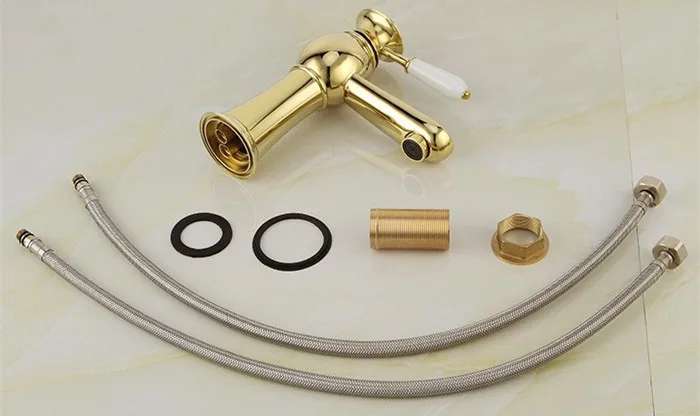 Золотистый смеситель для раковины в ванную комнату из твердой латуни горячей и