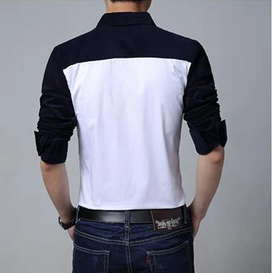 Горячие Мужчины С Длинными Рукавами Бизнес Рубашки Тонкий Лоскутное Однобортный