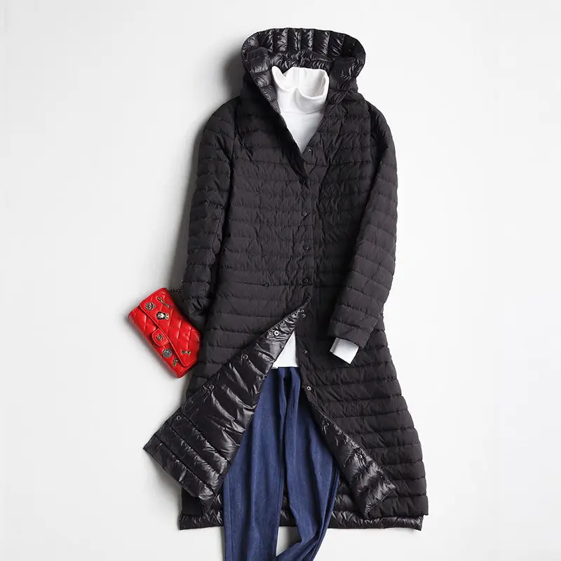 Женский ульсветильник пуховик Модная парка на белом утином пуху с капюшоном