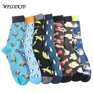 Мужские носки из чесаного хлопка WPLOIKJD, жаккардовые носки с изображением мультяшных животных, яиц, кактусов, пингвина, делового костюма, свадебный подарок