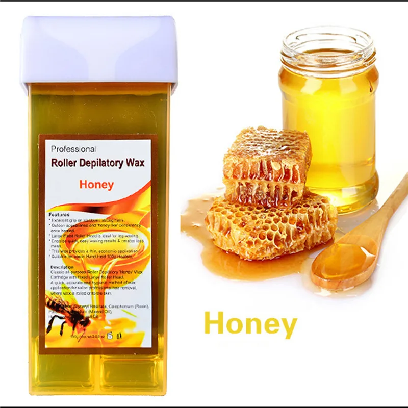 Honey 100 г воски для депиляции, картридж для горячей депиляции, нагреватель воска для депиляции, удаление волос, 5 ароматов, подходит для всех типов кожи - Цвет: Honey
