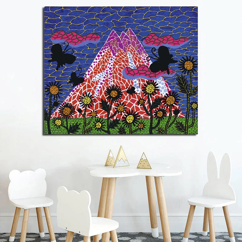 Yayoies kusamaer птица горный настенный художественный холст минималистичные плакаты