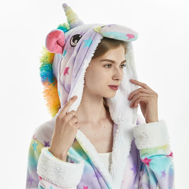 кигуруми Пижама с единорогом фланелевый банный халат животными для взрослых