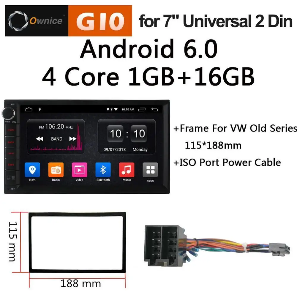 C VW ISO Cable Frame 1024*600 Android 8,1 головное устройство Универсальное автомобильное радио 2din 2 din плеер gps навигация автомобиль Интеллектуальный мультимедийный Авторадио 4G - Цвет: C VW ISO Cable Frame