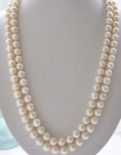 

Selling Jewelry>> Elegant 2 row 9-10mm white akoya round white PEARL necklace mabe 19-20inch AAA