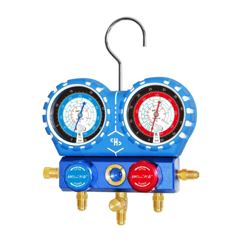 Refrigerant Manifold Gauge Air Condition Refrigeration Set Air Conditioning Tools with Hose and Hook for R12 R22 R410A R134A