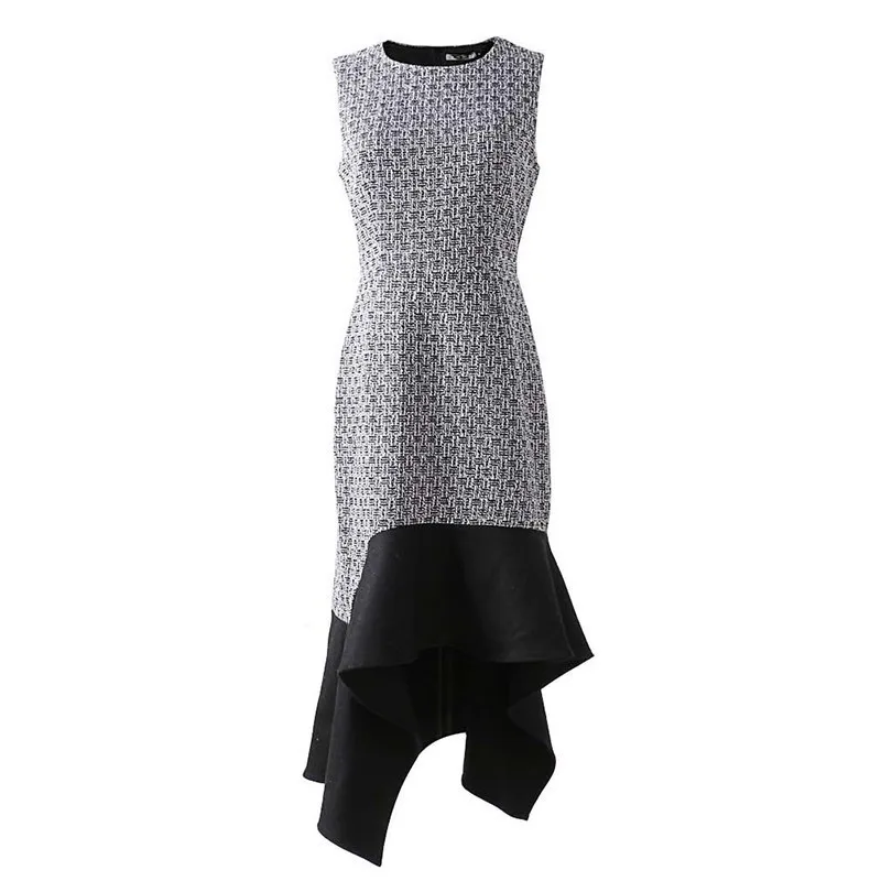 TWOTWINSTYLE Asymmetrical Wool Dress Female High Waist Sleeveless Patchwork Hem Plaid Women's Dresses 2019 Autumn Fashion New | Женская