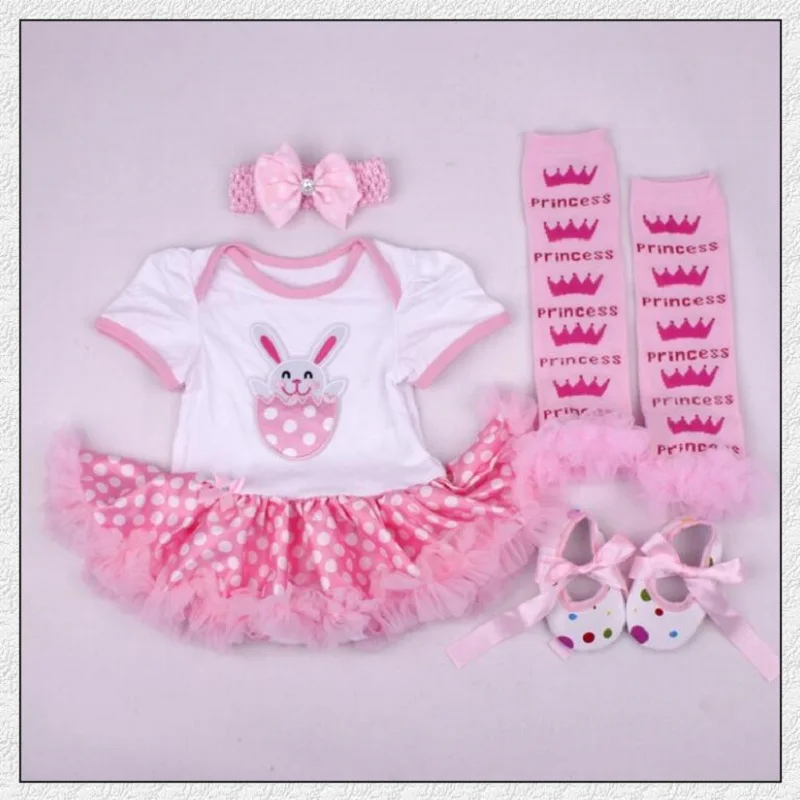 New Baby Girl Clothing Sets Lace Tutu Romper Dress Jumpersuit Headband Shoes 4PCS Bebe First Birthday Costumes Easter Gifts | Детская