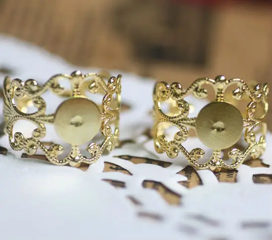 10PCS  Adjustable FILIGREE RING BASE BLANK, Ring base Setting ANTIQUE BRONZE/Rhodium Silver/Rose Gold Findings  DIY Jewerly