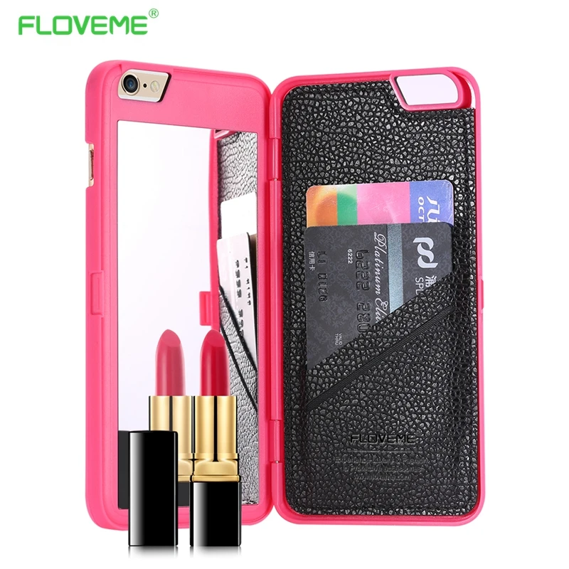 Floveme Зеркало чехол для iPhone 6 6S плюс waterflow сетке кошелек + слот карты Apple iphone7 7 Plus