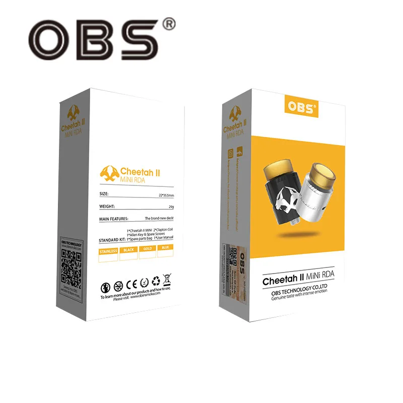 Оригинальный OBS Cheetah II 22 мм RDA танк электронных сигарет ввиду капающий распылитель