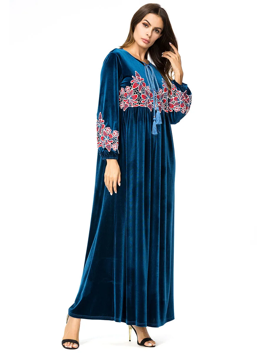 2018 зимние мусульманская девушка платье Дубай женская одежда корейский бархат с