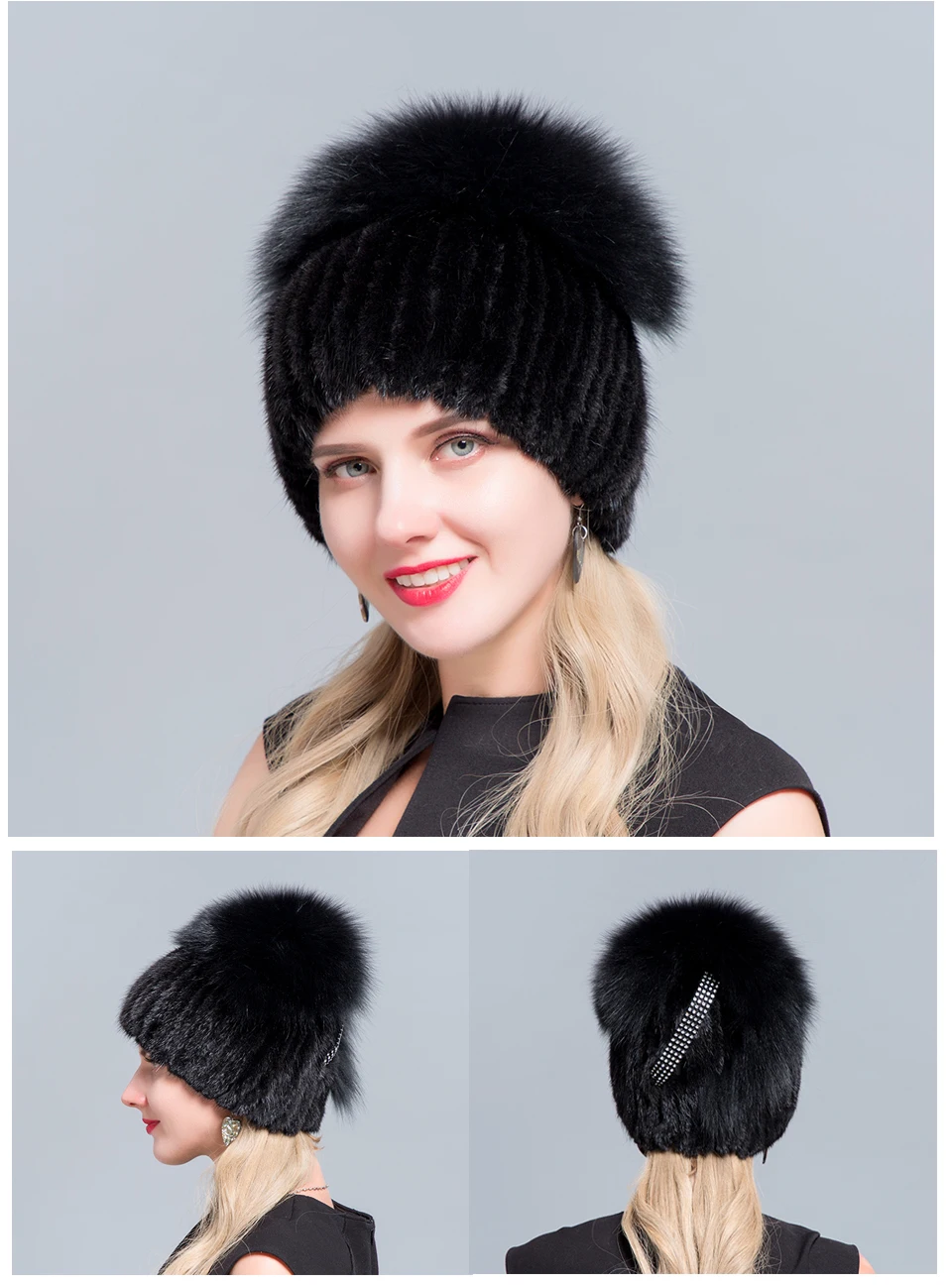JERYAFUR Модные Бейсболки beanies для натуральной лиса, норка для женщин имеет женские натуральные зимние шапки вертикальные Диаманте высокого качества