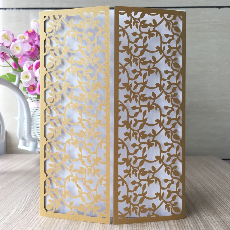 50pcs New Laser Cut Luxury Leave Pattern Wedding Invitations Cards Greeting Cards/Business RSVP Party Supplies | Дом и сад