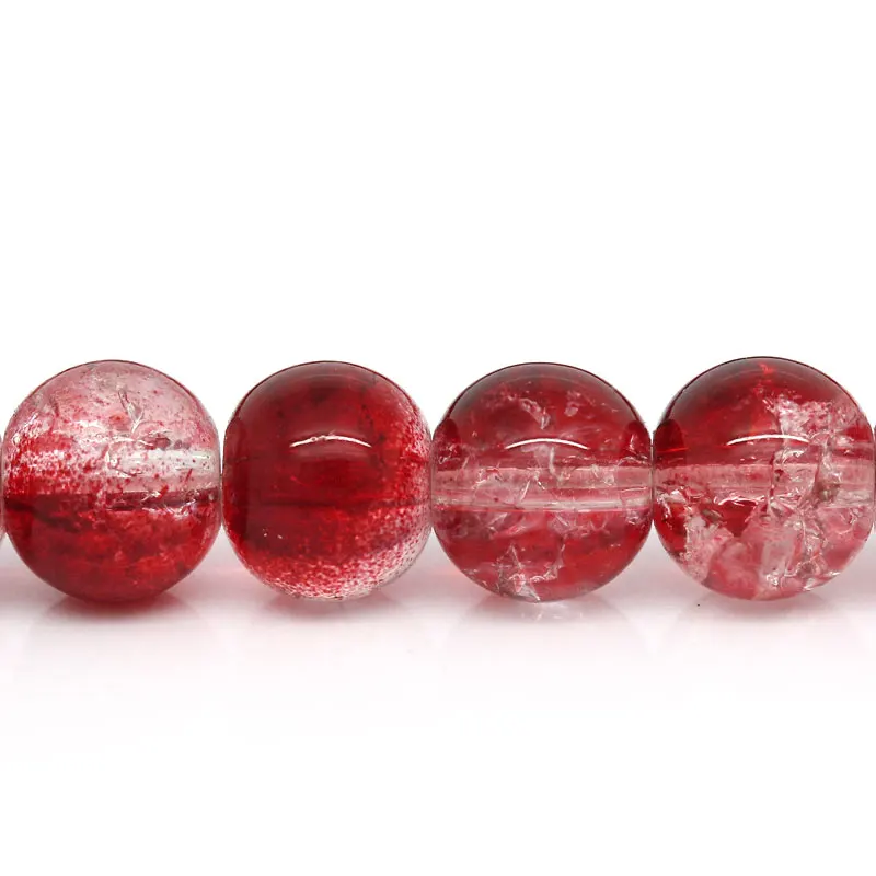 Doreen Box Glass Loose Beads Round Red White Crackle 8mm Dia 78cm(30 6/8&quot) long 1 Strands (approx 103PCs) (B27082) | Украшения и
