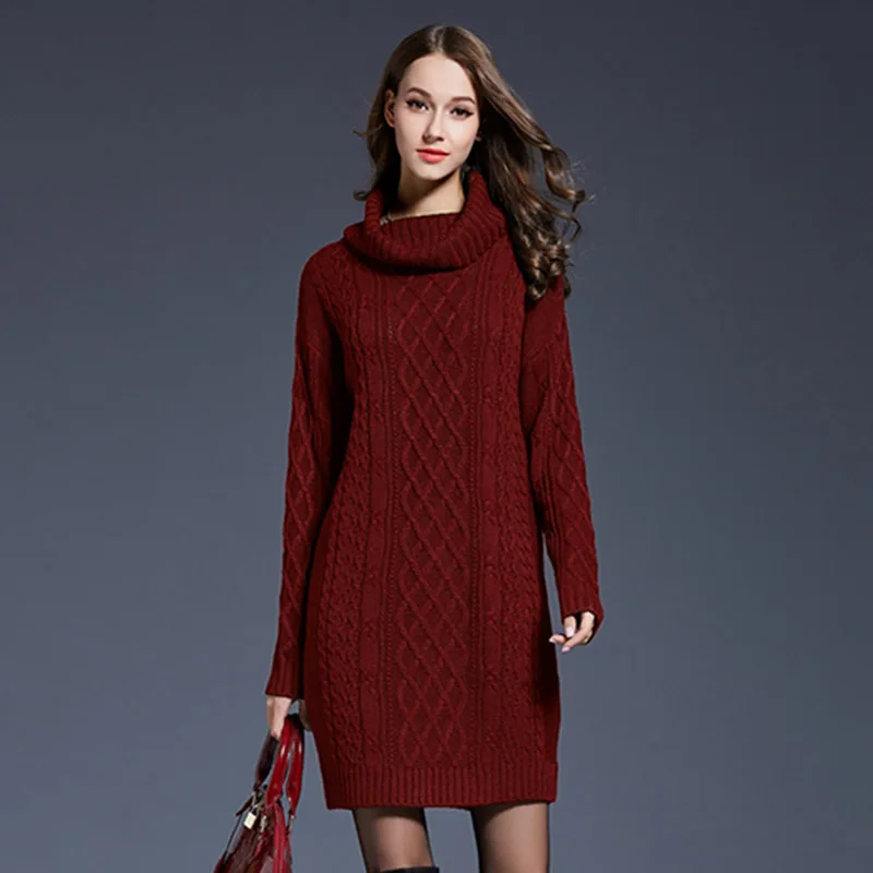 Wine Red Rimiut 3XL 4XL Плюс Размер Вязаный Водолазка с длинным рукавом Женский Повседневный свитер платья осень зима трендовые женские пуловеры свитер - Цвет: Wine Red
