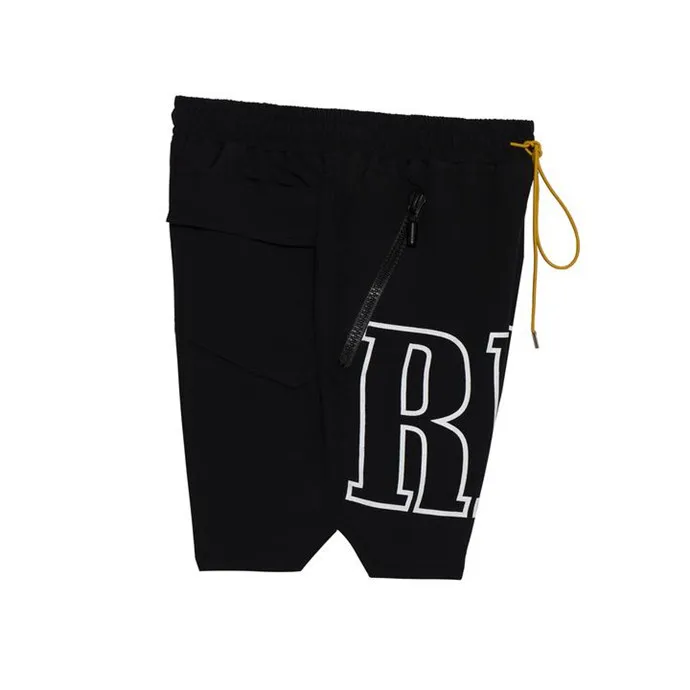 RHUDE Rh лого Шорты купальные Новое поступление мужские свободные шорты с принтом RHUDE самостоятельно нейлоновая подкладка полиэстер сетка шнурок молния короткие