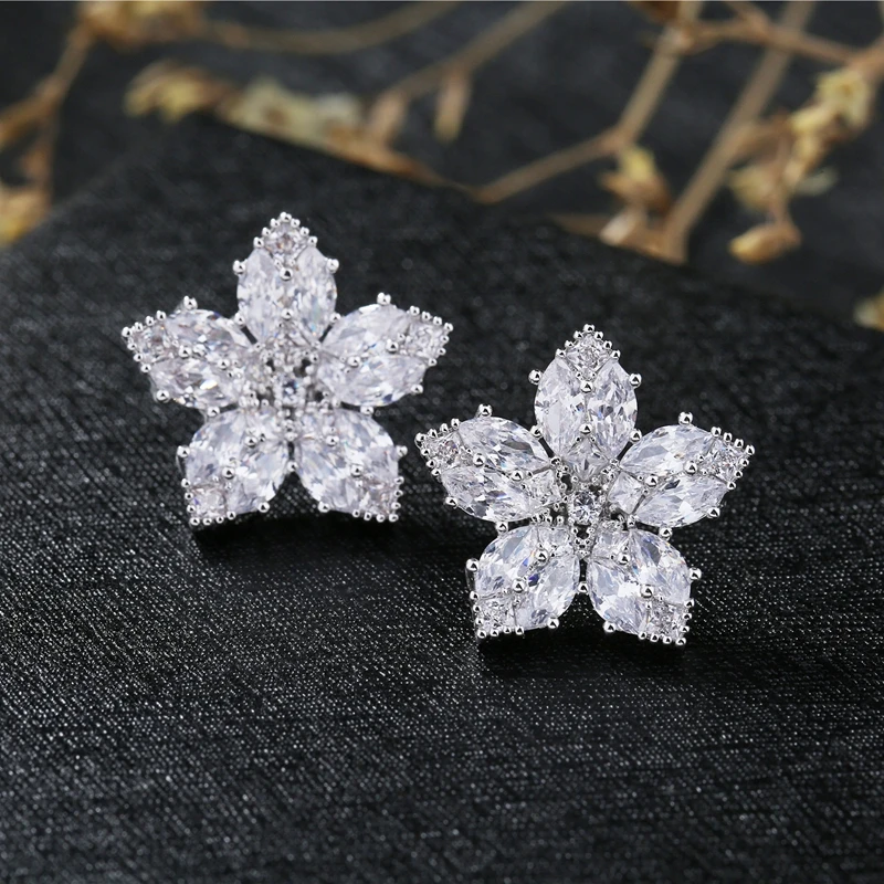 MIGGA изысканные серьги из Кубического циркония ААА Модные женские браслет с цирконием большие серьги-гвоздики с цветами