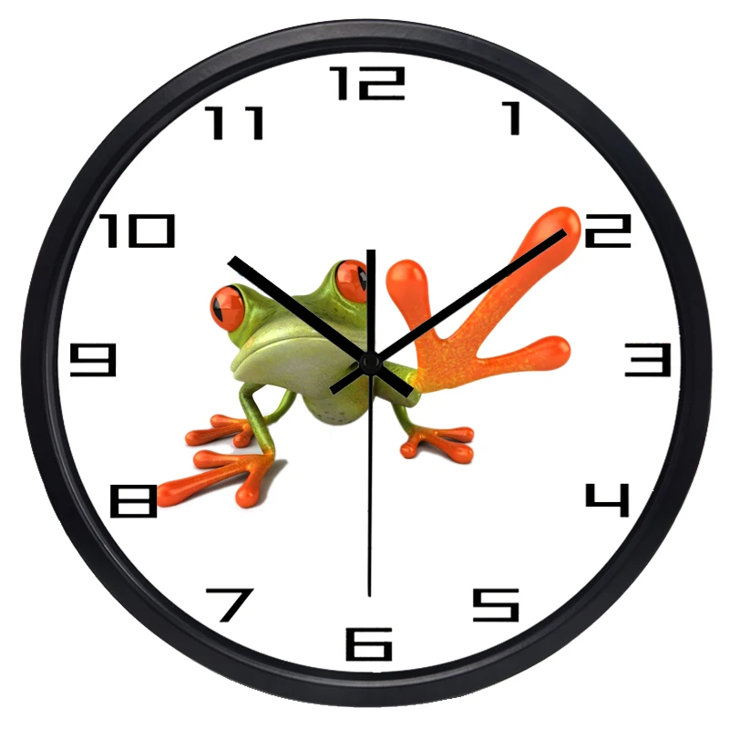 4 Styles Cartoon Flog Wall Clock for Children Room Bedroom Living Silent Glass | Дом и сад