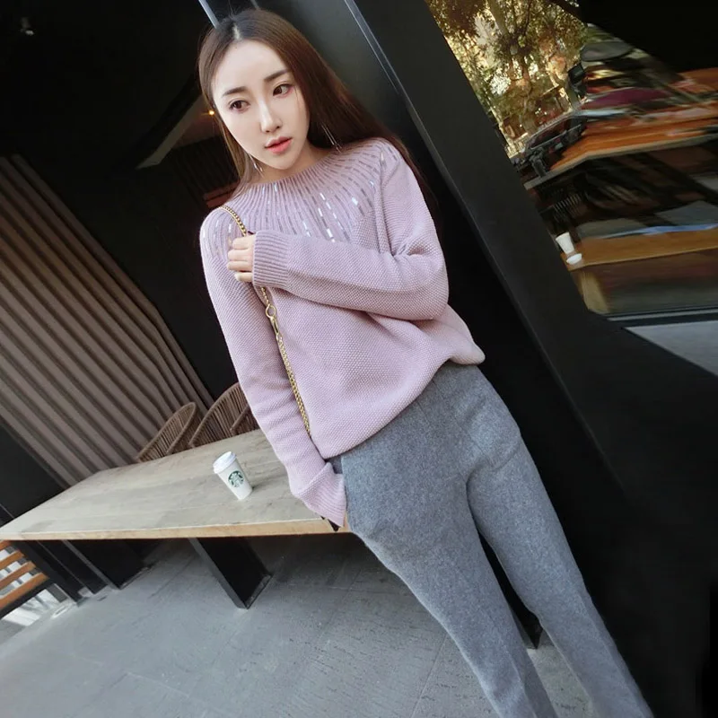 Фото Long-sleeved sweater pants two-piece women's suit 2018 new autumn Korean temperament wild fashion ladies sequins set Женская Long-sleeved sweater pants two-piece women's suit 2018 new autumn Korean temperament wild fashion ladies sequins set Женская