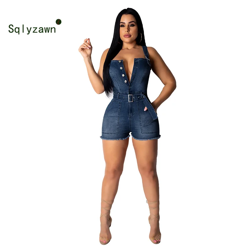 Сексуальный джинсовый комбинезон на пуговицах женские короткие комбинезоны