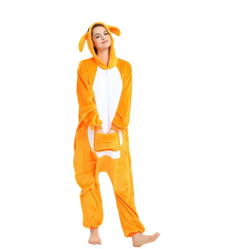 Kigurumi Kangaroo Pajama Adult Animal Onesies for Women Men Couple Winter Pajamas Kegurumi Sleepwear Flannel Pijamas pyjama