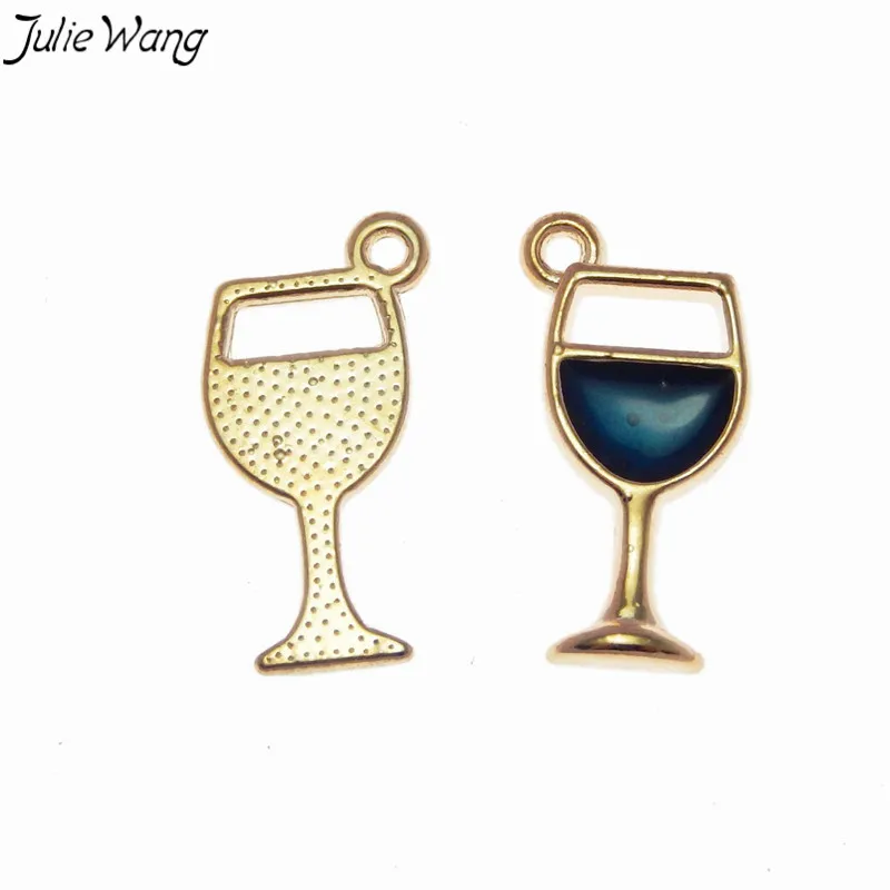 Julie Wang 12 шт. бокалы-подвески, цветные эмалированные вина в стекле, цинковый сплав, Маленькая подвеска, сделай сам, милые серьги, аксессуары для изготовления ювелирных изделий