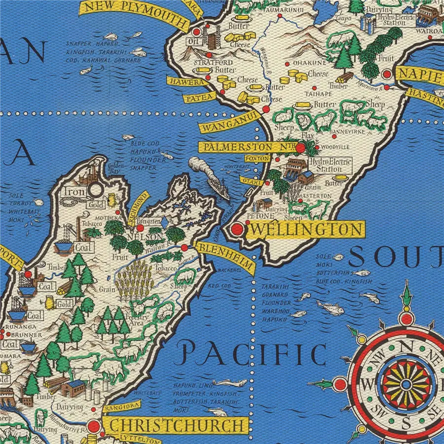 Новая Зеландия ее природные и промышленные ресурсы (1943) ВИНТАЖНЫЙ ПЛАКАТ ретро