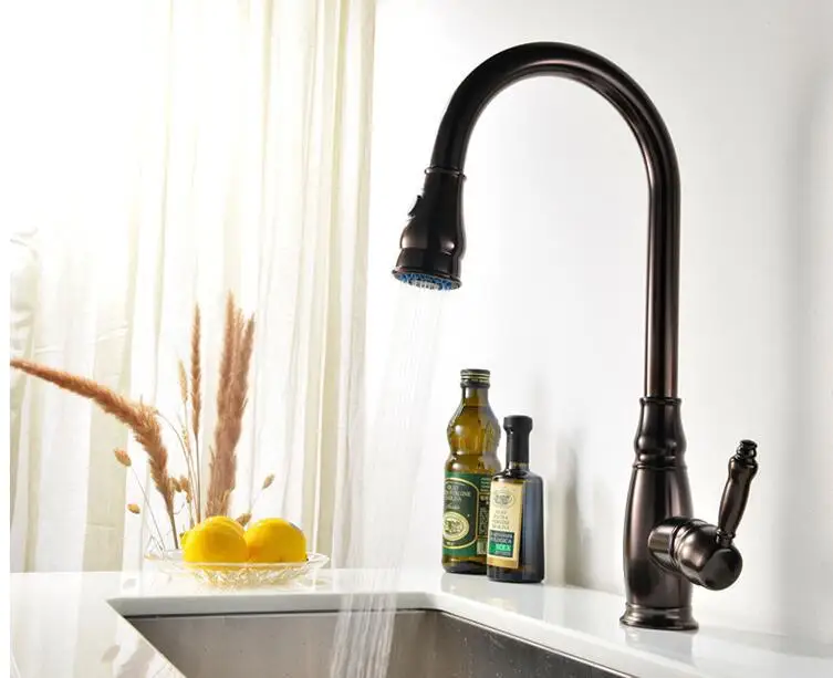 Европейский стиль полностью медный кухонный черный пружинный кран
