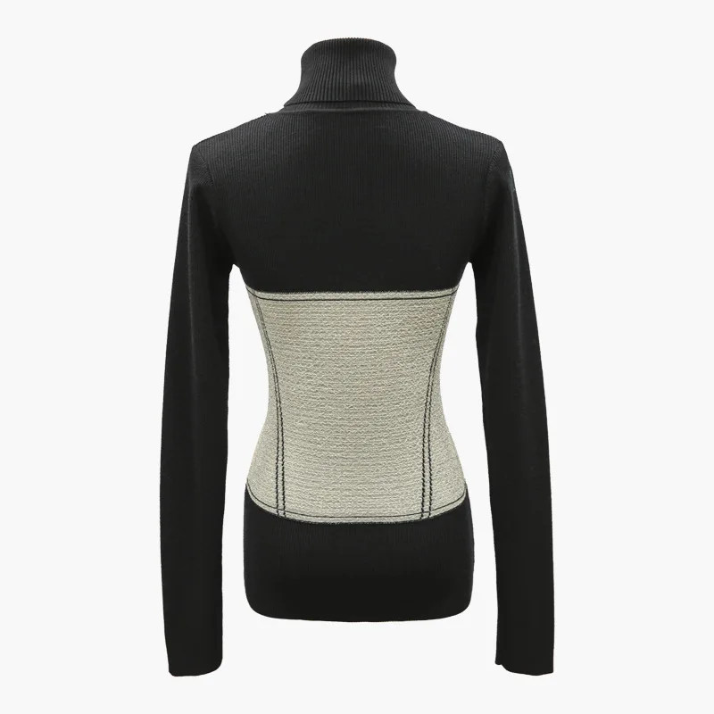 Пэчворк Женский трикотажный свитер джемпер вязаный водолазка приталенные