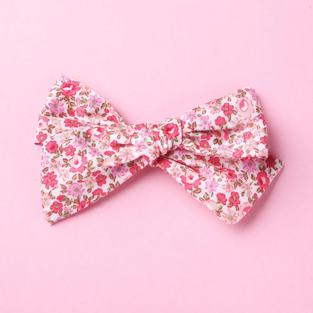 Floral 15 with Clip Handtied School Girl нейлоновый бант или заколки для волос, цветочный принт тканевый бант повязки на голову Baby Shower подарок - Цвет: Floral 15 with Clip