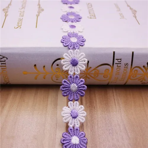 2.5cm Purple white 1 ярд, богемная кружевная отделка, этническая кружевная лента с вышивкой, разноцветный круглый шар, кисточка, помпон, бусины, подвесные воротники, аксессуары для самостоятельного изготовления - Цвет: 2.5cm Purple white