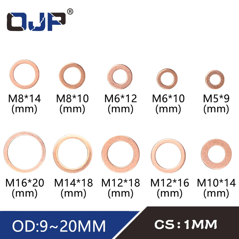 

20Pcs DIN7603 M5 M6 M8 M10 M12 M14 M16 T3 O Ring Gasket Sealing Ring Copper Washer For Boat Crush Washer Flat Seal Ring Fitting