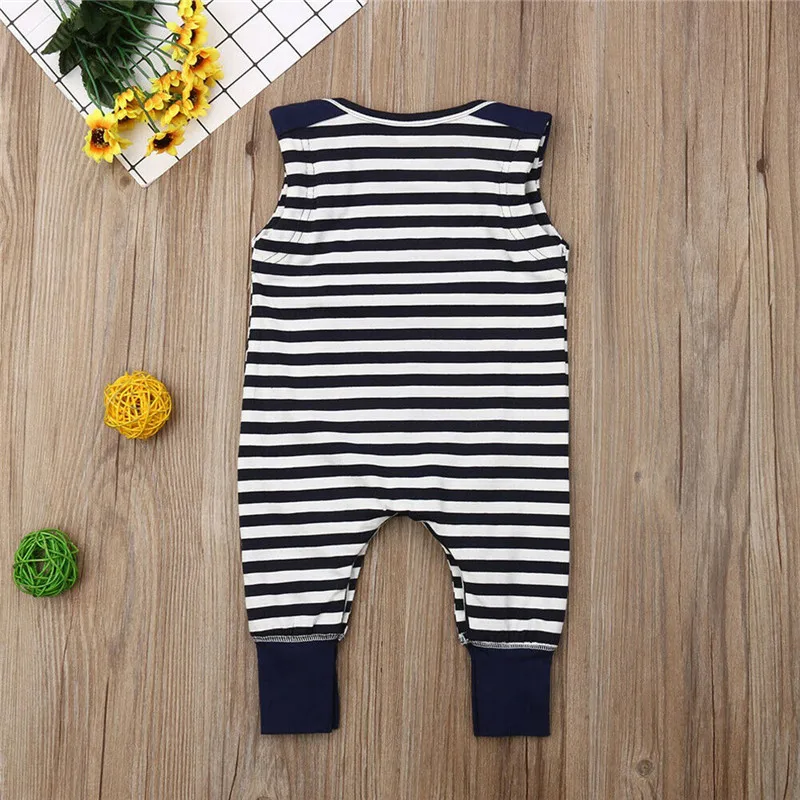 Summer Sleeveless Pocket Striped O-Neck Outfit Jumpsuit Costume Clothes Clothing Newborn Infant Toddler Baby Boy Girl Romper | Мать и